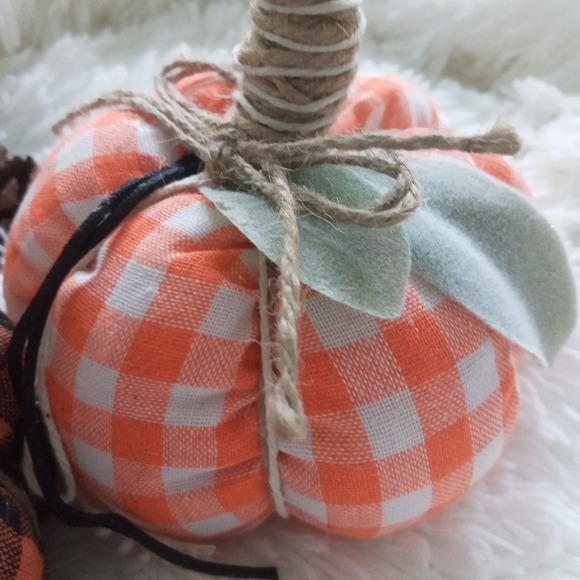 Farmhouse Fall Fabric Pumpkin Decor Handmade - Picture 4 of 6